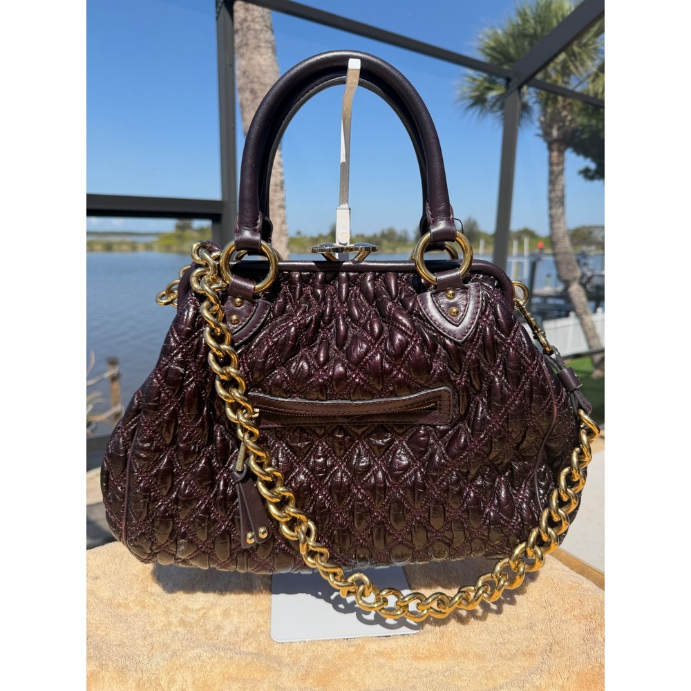 Marc Jacobs Quilted Leather Stam Bag Deep Plum Contrast Stitch Fall 2007